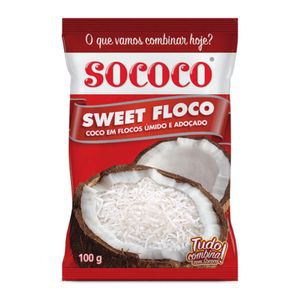 Coco Ralado Úmido Adoçado em Flocos Sococo Sweet Floco Pacote 100g