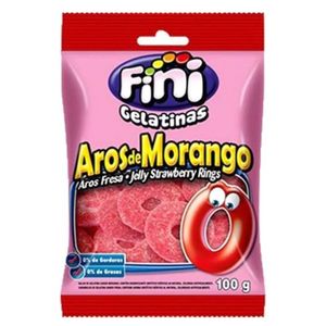 Bala de Gelatina Fini Aros Morango 100g