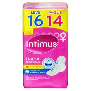 Absorvente Intimus Cobertura Suave c/ Abas Tripla Proteção Leve 16 Pague 14 Unid