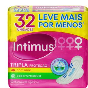 Absorvente Intimus Cobertura Seca c/ Abas Tripla Proteção c/ 32 Unid Leve + Pague -