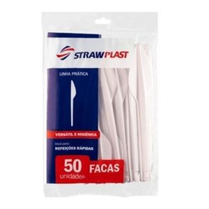 Faca Descartável Strawplast Forte Branca c/ 50 Unid