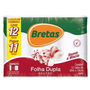 Papel Higiênico Bretas Folha Dupla 30M Leve 12 Pague 11 Unid