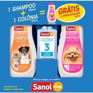 Kit Banho Sanol Dog Shampoo Neutro 500ml + Colônia 120ml GrátisCondicionador 500ml