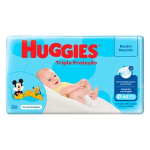 Fralda Descartável Huggies Tripla Proteção Recém-Nascido 3.5 a 6Kg c/ 46 Unid