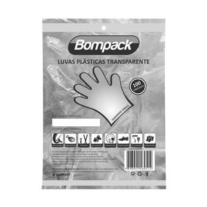 Luva Bompack Descartável Transparente c/ 100 Unid