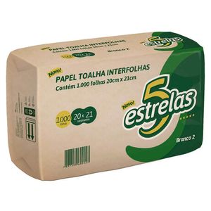 Papel Toalha 5 Estrelas Interfolha  Branco c/ 1000 Folhas20 c/ 21Cm