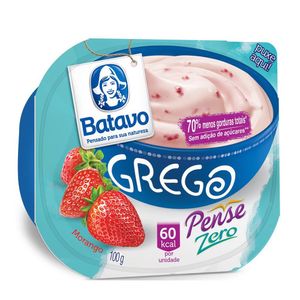 Iogurte Parcialmente Desnatado Grego Batavo Zero Lactose Pense Zero Morango 100g