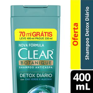 Shampoo Anticaspa Clear Detox Diário Leve 400ml Pague 330ml