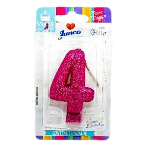 Vela de Aniversário Junco Pink c/ Glitter N.4