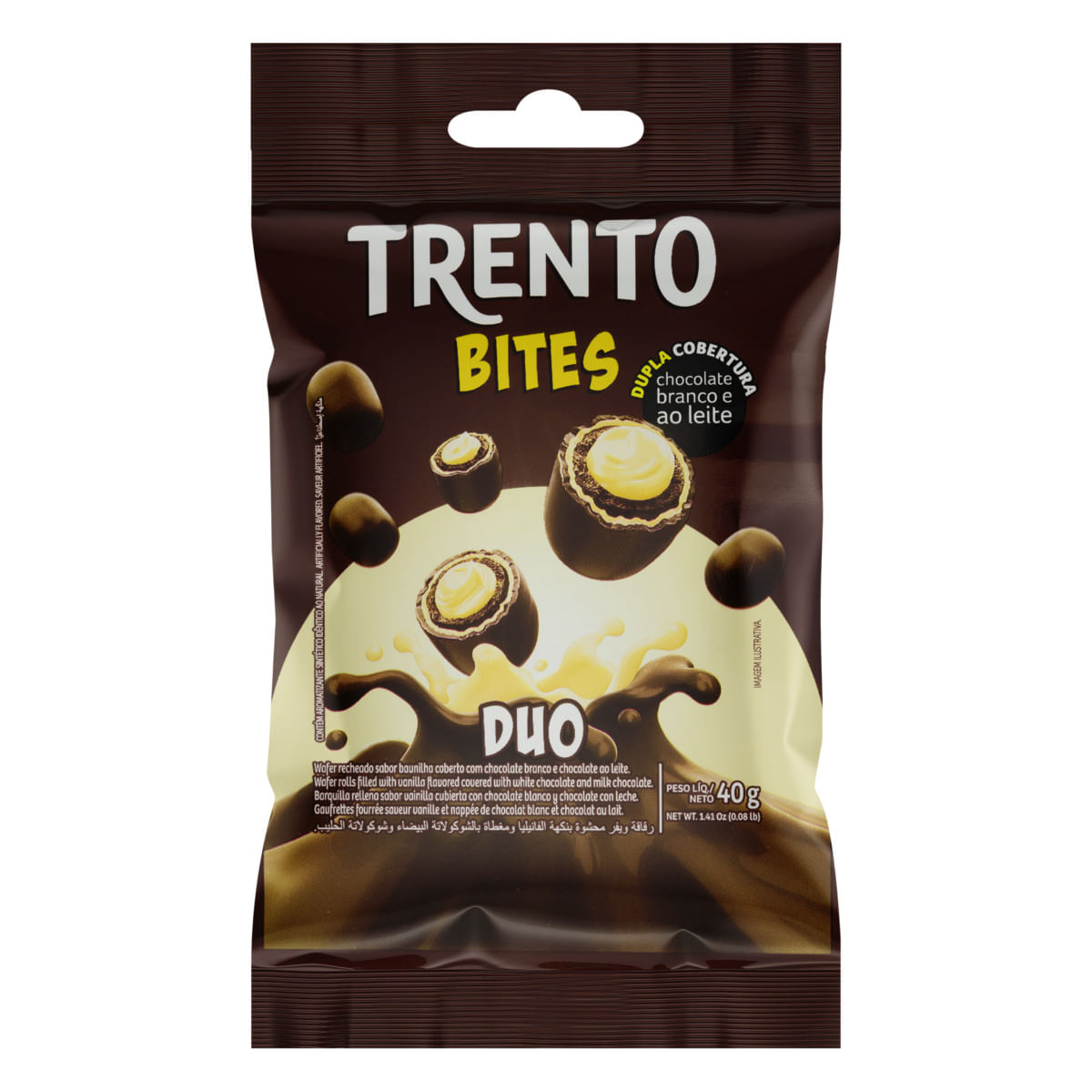 Wafer Trento Bites Duo Recheio Baunilha Cobertura Chocolate Branco e  Chocolate ao Leite 40g, Biscoito Doce