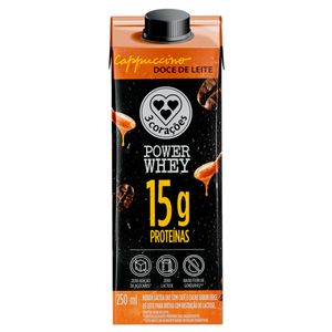 Bebida Láctea UHT 3 Corações Power Whey Zero Lactose 15g Proteína Cappuccino Doce de Leite Caixa 250ml