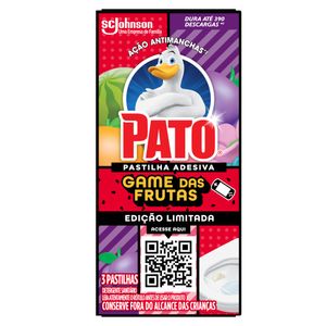 Detergente Sanitário Pastilha Adesiva Pato Game das Frutas c/ 3 Unid Edição Limitada