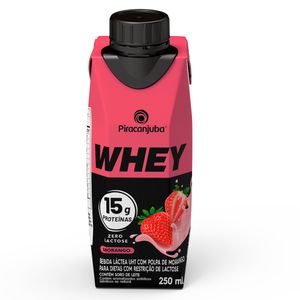 Bebida Láctea UHT Piracanjuba Whey 15g Proteínas Zero Lactose Morango Caixa 250ml