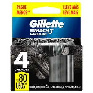 Carga de Aparelho Gillette Mach3 p/ Barbear Carbono c/ 4 Unid Leve +Pague -