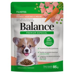 Alimento p/ Cães Balance Filhotes Frango e Vegetais ao Molho Sachê 85g