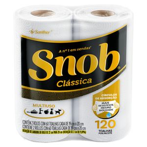 Papel Toalha Snob Folha Dupla Branca Multiuso Clássica 60 Fls Cada c/ 2 Unid