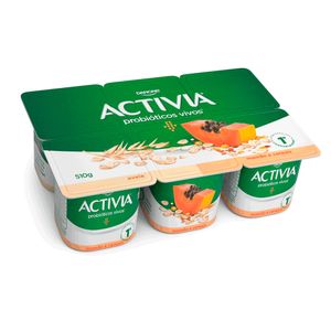 Leite Fermentado Activia Integral Aveia + Mamão e Cereais Bandeja 510gc/ 6 Unid